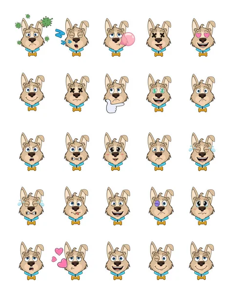 Tekenfilm Met Honden Met Verschillende Emoties Grote Set Geïsoleerde Emoji — Stockvector