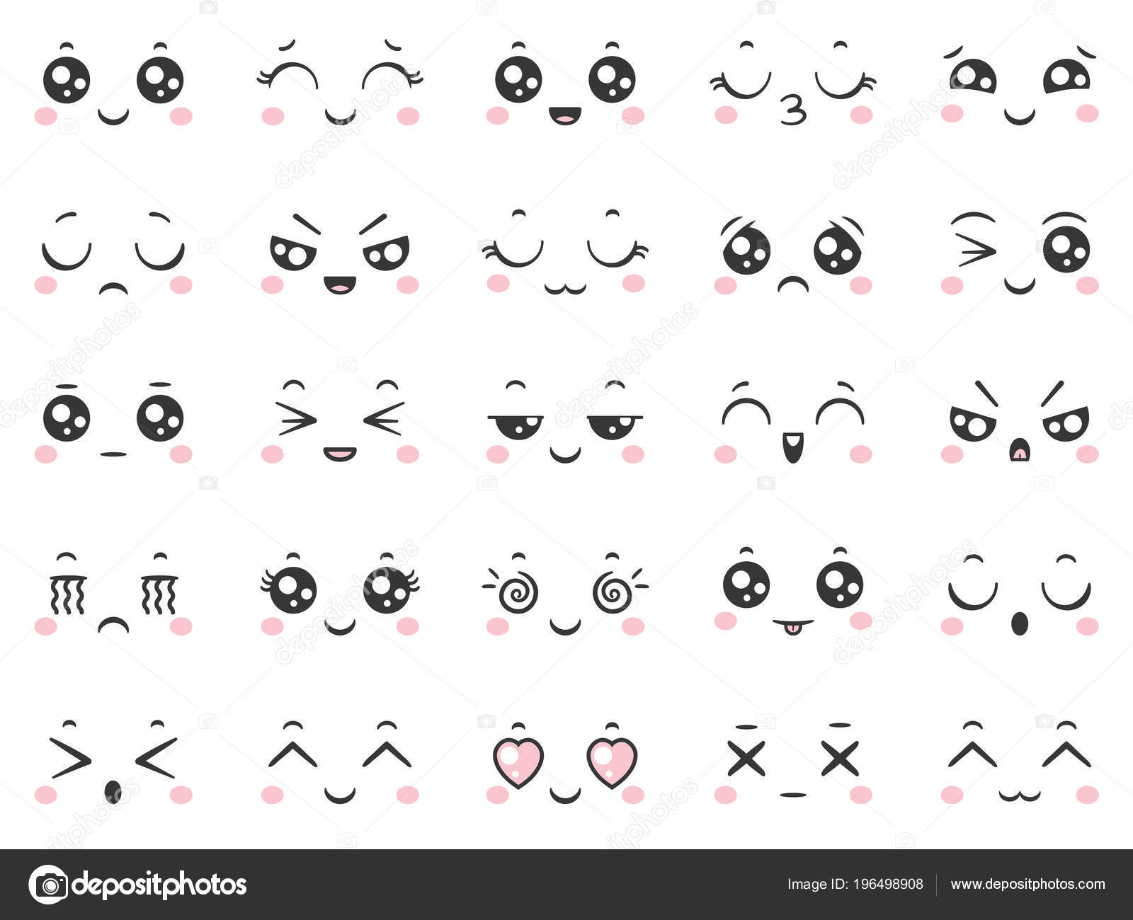 kawaii cute face expressions eyes and mouth icons set vector