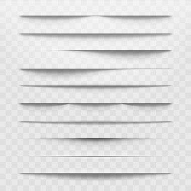 Saydam arka plan üzerinde izole gölge bölücüler. Yatay gölgeler kağıt levha vektör çizim tarafından atılan