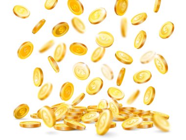 Para patlama. Aşağı düşen milyon dolar, nakit para, altın casino coins izole vektör çizim yağmur