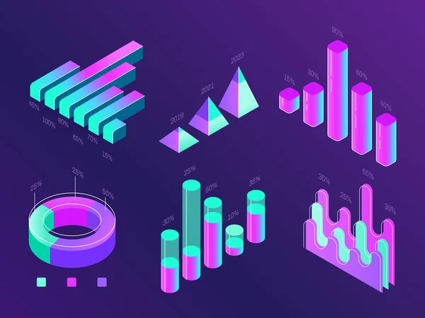 Moderne isometrische zakelijke infographic. Percentage statistieken kolommen diagrammen en. Gegevens 3d presentatie grafiek vector instellen — Stockvector