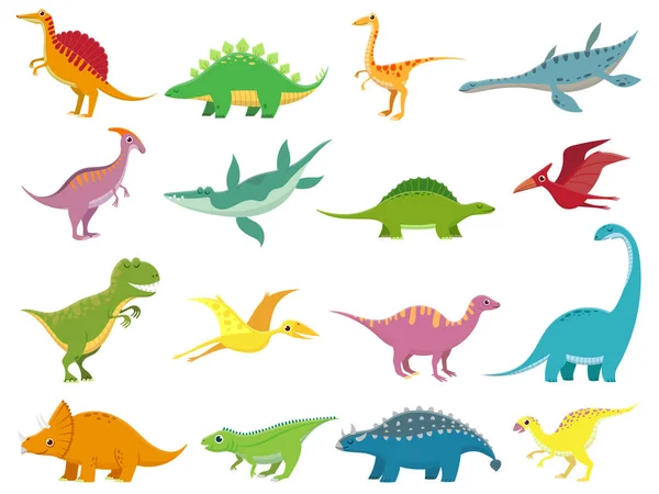 Sevimli gülümseyen dinozorlar. Şirin bebek stegosaurus dinozor. Tarih öncesi karikatür hayvanlar jurassic dönem izole vektörünün ayarla — Stok Vektör