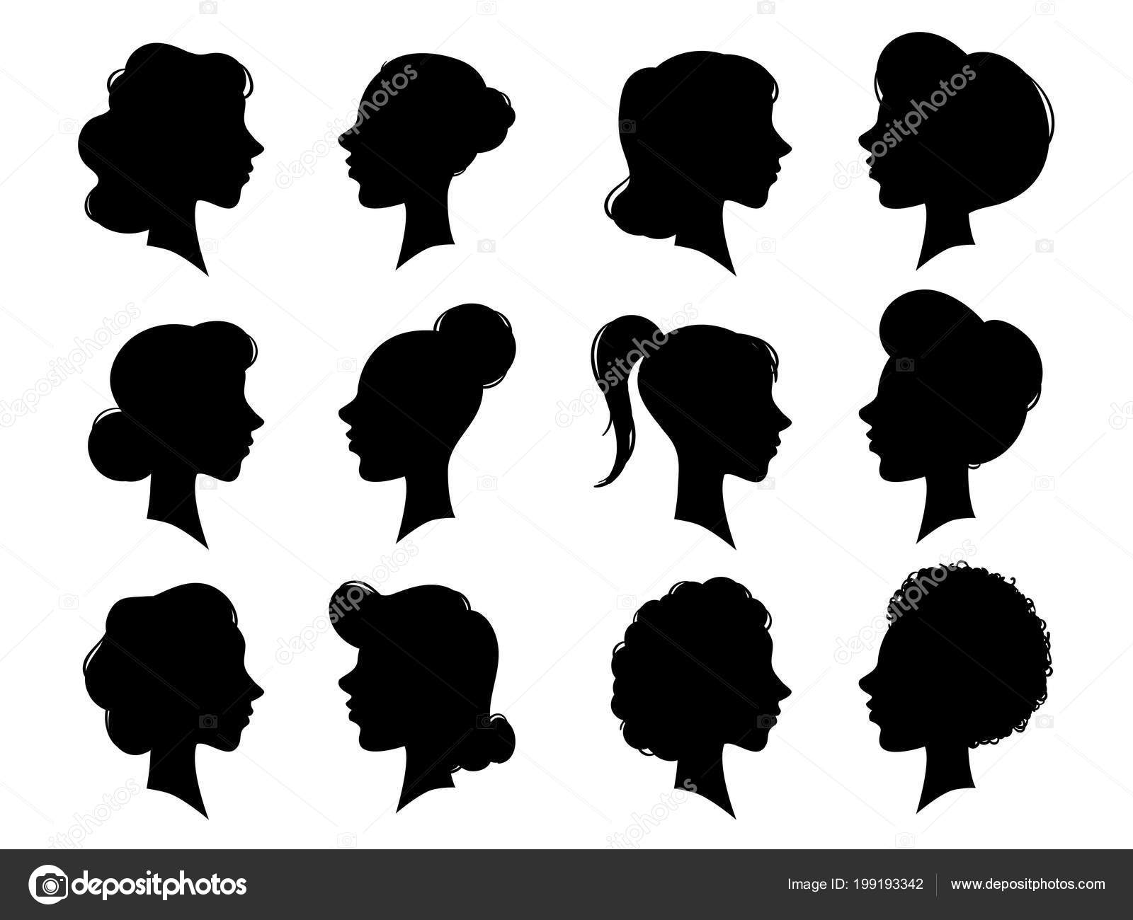 Adult and young womans vintage side faces silhouette. Woman face ...