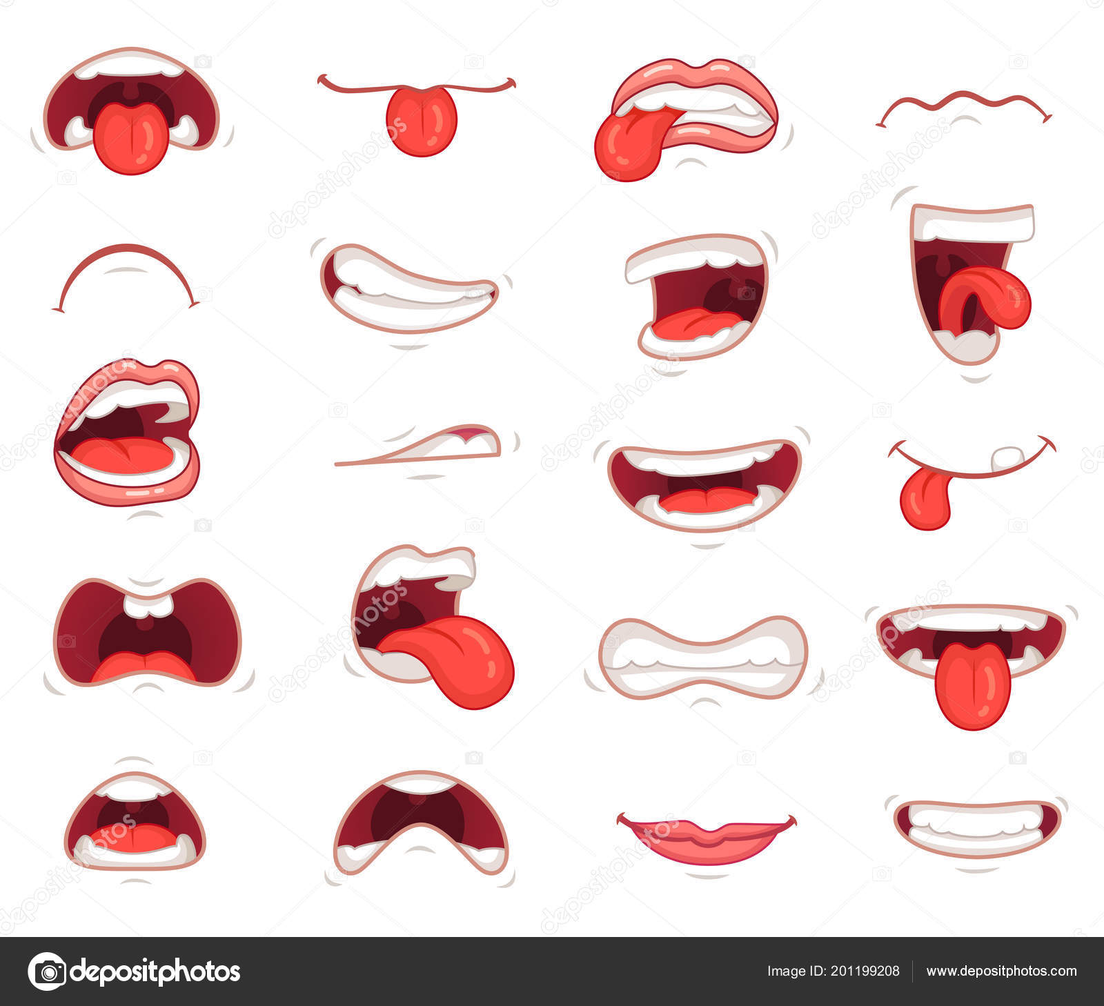 Prawings: cartoon tongues | Funny mouths. Facial expressions, cartoon