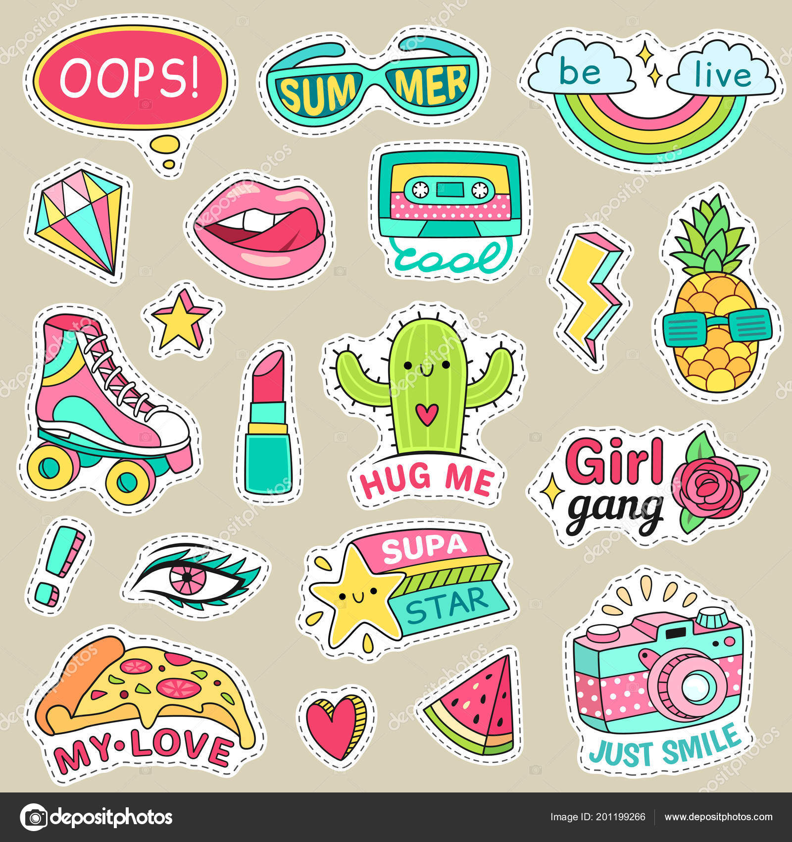 Set Of Girls Fashion Cute Patches Fun Stickers Badges And Pins