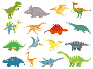 Sevimli dinozor. Dinozorlar dragon ve komik dino karakter. Fantezi çizgi film dinozorlar çizim seti vektör