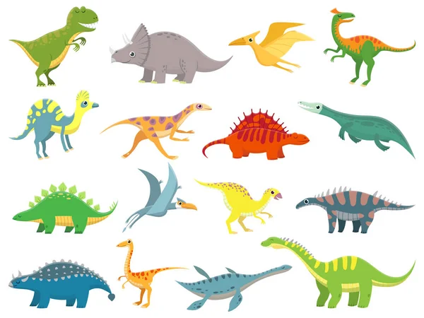 Söt baby dinosaurie. Dinosaurierna dragon och roliga dino karaktär. Fantasy tecknad dinosaurier vektor illustration set — Stock vektor