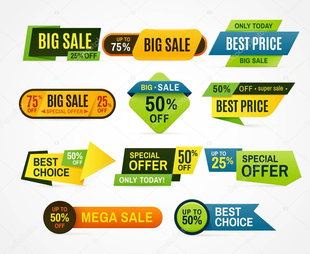 Sale stickers. Price tag label. Banner sticker or abstract flyer. Graphic for offer labels design template vector collection