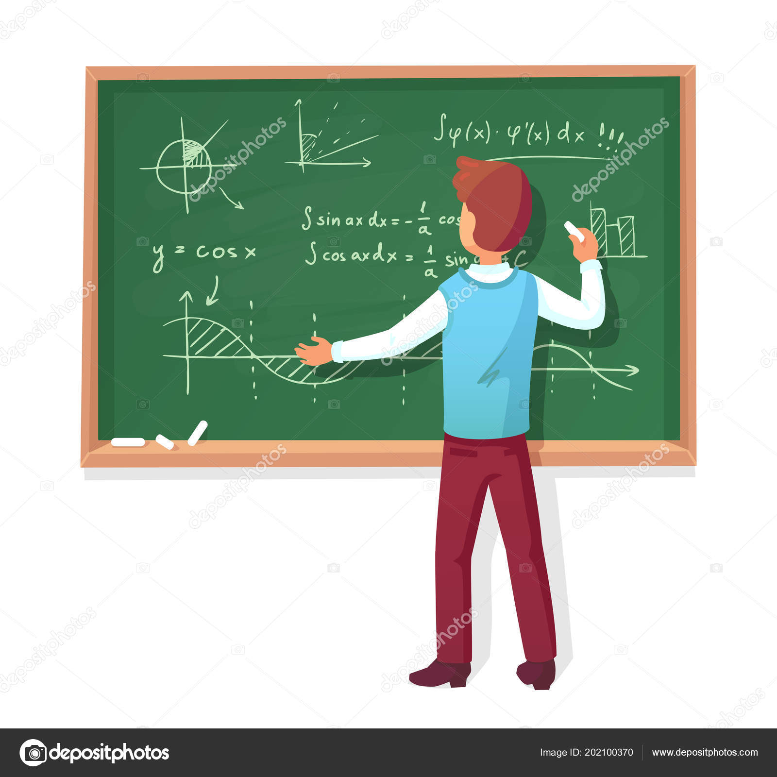 Teacher write on blackboard. School professor teach students, explaining  charts formulas graphs on chalkboard vector illustration Stock Vector Image  by ©.com #202100370
