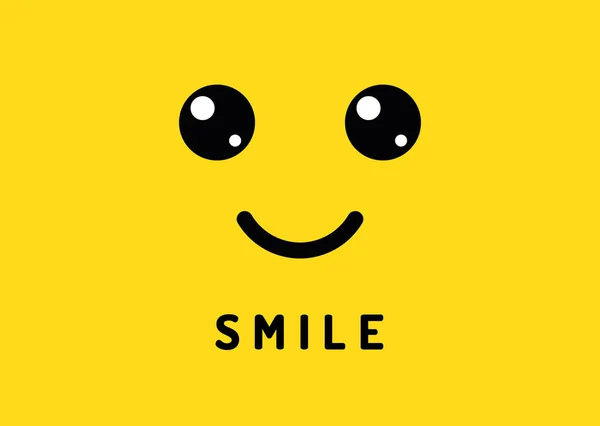 Sorriso feliz. Rosto sorridente no fundo amarelo. Logotipo do riso, banner vetorial engraçado —  Vetores de Stock