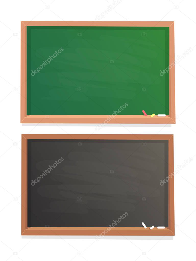 Empty school chalkboard. Black and green chalk blackboard in wooden frame isolated vector background