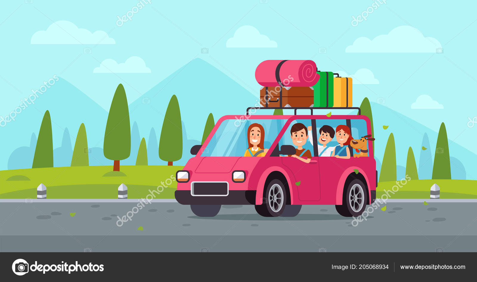 Desenho de Viajante de desenho animado dirigindo carro para