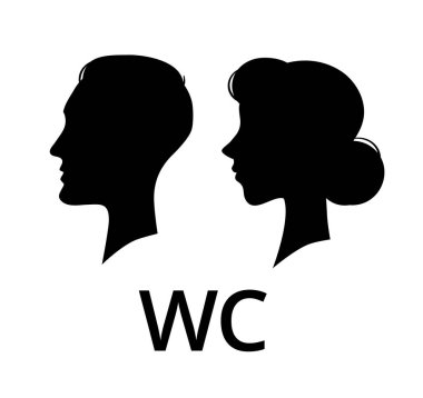 WC tuvalet işareti. Erkek ve kadın yüz profili tuvalet. Bayanlar ve baylar banyo vektör piktogram