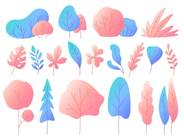 Düz Yaprakları Gradyanlar Ile Renk Degradesi Ağaçlar Çalılar Doğal Yaprak — Stok Vektör