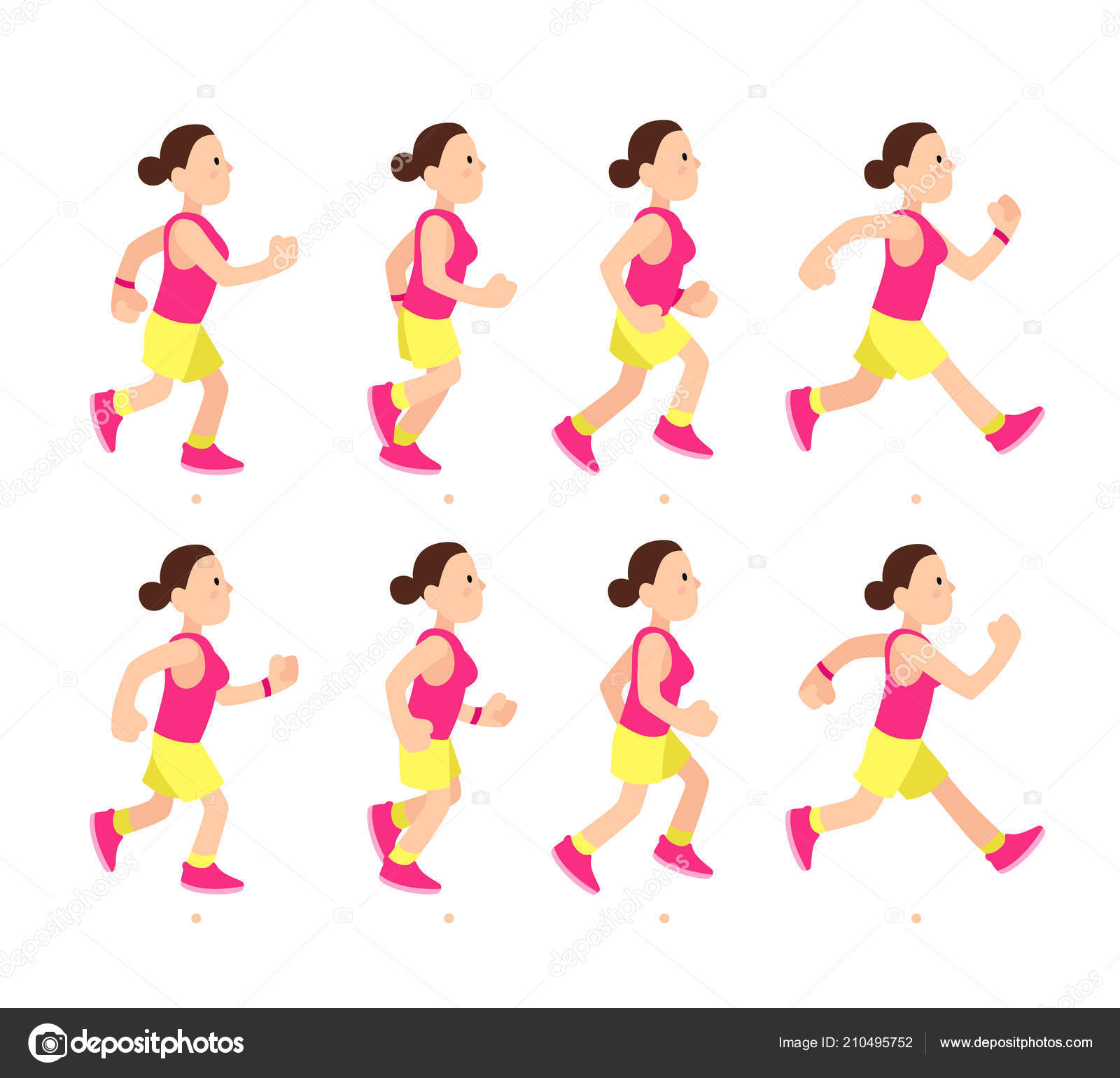 Cartoon running girl animation. Athletic young woman character run or fast  walk. Animated motion sport walking vector illustration Stock Vector Image  by ©.com #210495752