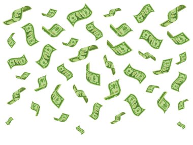 Düşen banknot. Servet para mezhepleri dolarlarına düşen ve dolar vektör karikatür kavramı illüstrasyon yağmur yağmur