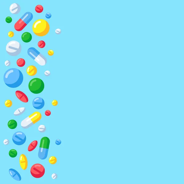 Farmaceutische pillen achtergrond. Geneeskunde drugs in capsules. Medische tablets op voorschrift voor behandeling vectorillustratie — Stockvector