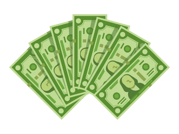 Peníze ventilátor bankovky. Hromada dolarů v hotovosti, zelený dolar účty haldy nebo měnová politika izolované vektorové ilustrace — Stockový vektor