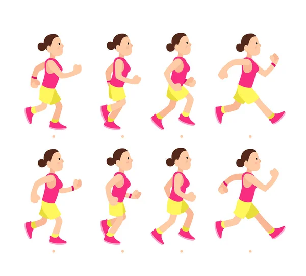 Dessin animé animant fille. Personnage jeune femme athlétique courir ou marcher rapidement. Illustration vectorielle de marche sportive animée — Image vectorielle