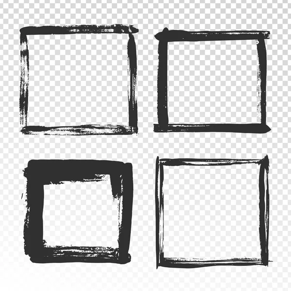 Cadre de coups de pinceau. Grunge noir bordures carrées, pinceaux cadres photo et des bords antiques dessinés à la main texture ensemble vectoriel isolé — Image vectorielle