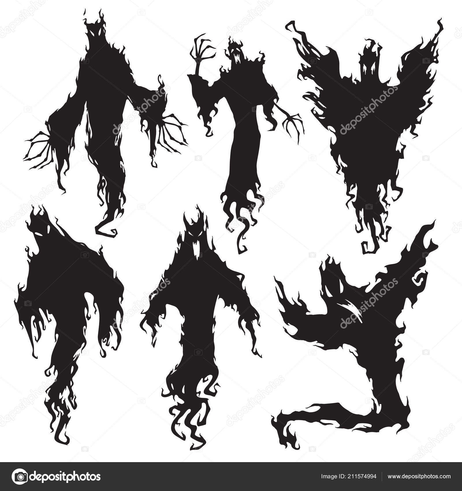 악령 실루엣입니다. 할로윈 어두운 밤 악마, 악몽 악마 또는 유령 실루엣. 비행 형 이상 학 벡터 일러스트 레이 션 스톡 벡터 -  ©tartila.stock.gmail.com 211574994, image size:1600x1700