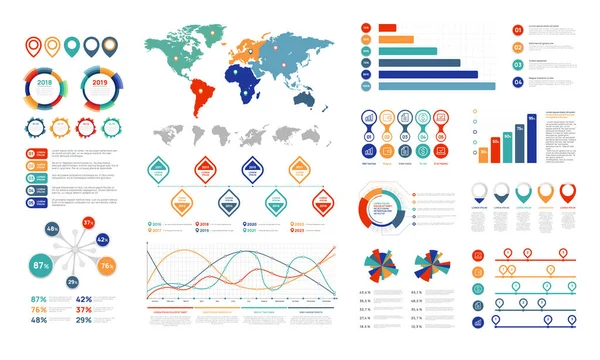 Flache infografische Elemente. Präsentationsdiagramm-Element, Prozent-Grafik-Banner und Infograph-Flussdiagramm. Diagramme für Infografik-Vektorset — Stockvektor