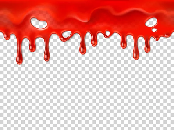 Sangue a pingar sem emenda. Dia das Bruxas mancha sangramento vermelho, sangramento gotas sangrentas ou ketchup gota gota realista ilustração vetor 3D —  Vetores de Stock