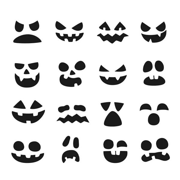 Caras de calabaza. Cara diabólica de Halloween. Scary sonrisa boca, nariz espeluznante y calabazas ojos vector ilustración conjunto — Archivo Imágenes Vectoriales