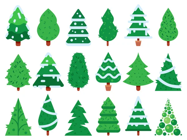 Árvore de Natal verde. Forma de árvores de Natal simples, conjunto de ícones vetoriais isolados de abeto da natureza — Vetor de Stock
