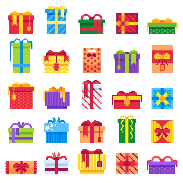 Vánoční dárek. Zimní sváteční představuje, tajný Santa dárky a svátky představit box izolovaný vektorové ikony nastavit — Stockový vektor