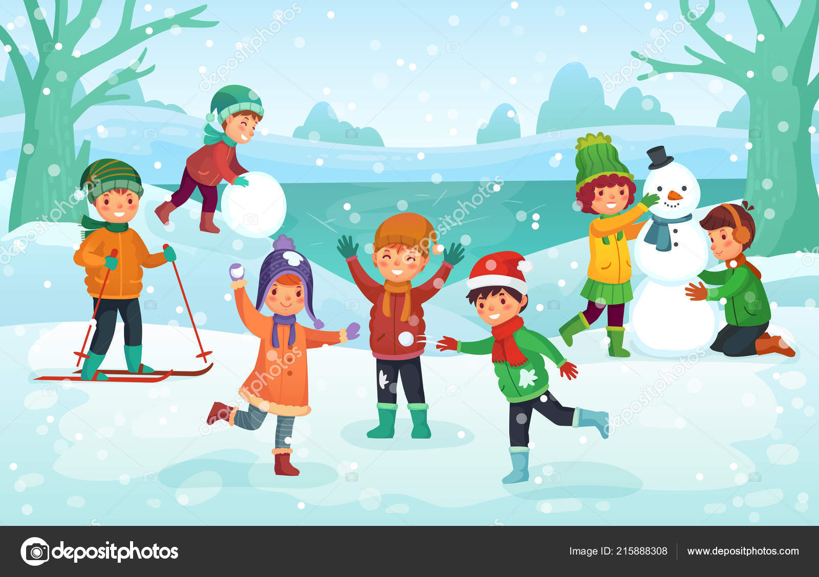 Kids Playing In Snow Animated