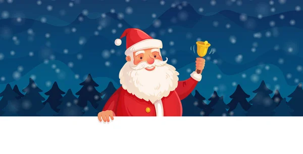Карикатурный Санта Клаус. Зимние праздники, с Новым годом рамка или Xmas векторный фон заголовка — стоковый вектор
