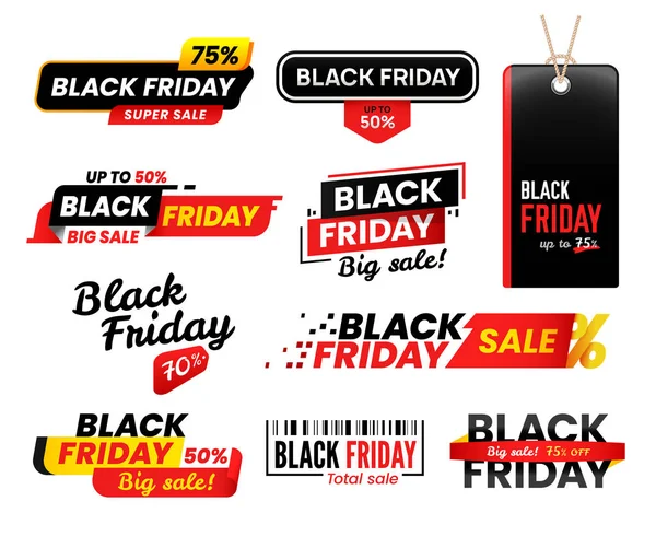 Black friday labels. Sale sticker for thanksgiving fridays sales, shopping tag stickers label designs vector set — Stock Vector