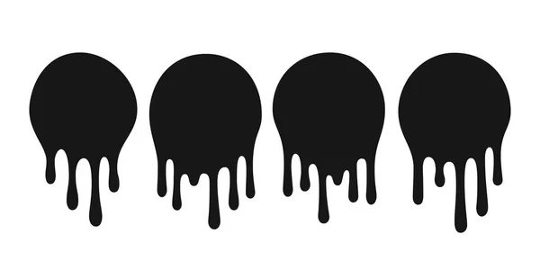 Dripping oil blob. Drip drop paint or sauce stain drips. Black drippings sauces round spots vector set — Stock Vector