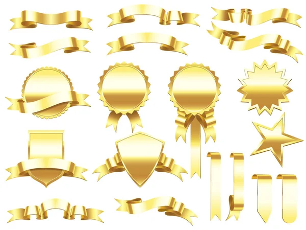Arany banner szalag. Elegáns arany szalagok, címkék és termékek bannerek. Prémium címke jel vektor készlet — Stock Vector