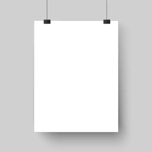 Modelo de cartaz branco em branco. Affiche, folha de papel pendurada na parede. Mockup vetorial —  Vetores de Stock