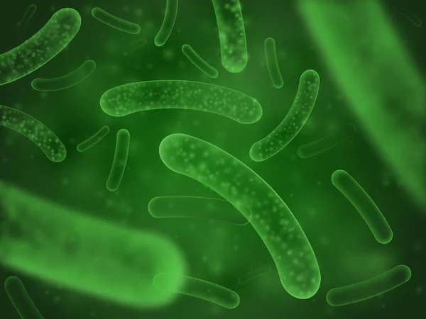 Concetto biologico di batteri. Micro probiotico lactobacillus verde scientifico astratto sfondo — Vettoriale Stock