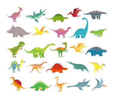 Çizgi film dinozorlar. Bebek dino tarih öncesi hayvanlar. Sevimli dinozor vektör toplama