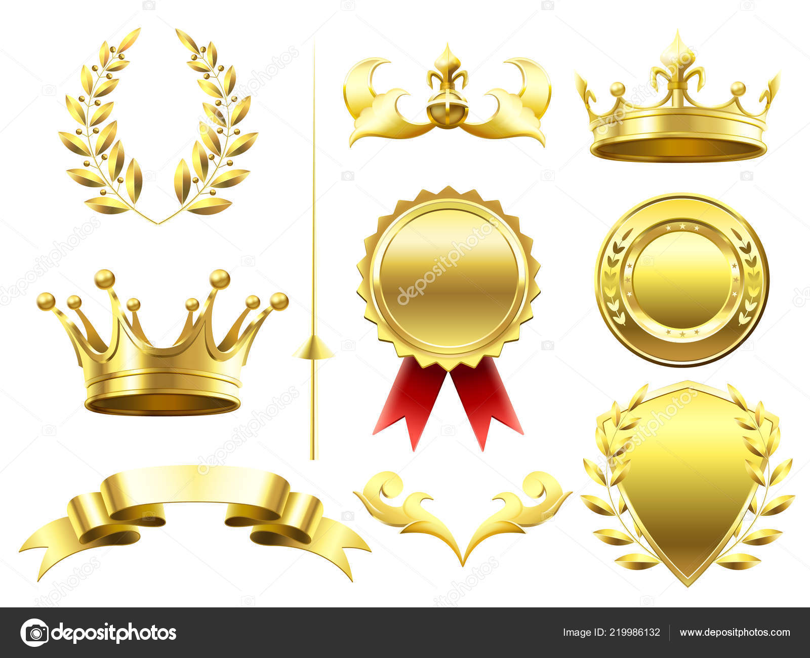 Heraldic 3D elements. Royal crowns and shields. Sport challenge ...
