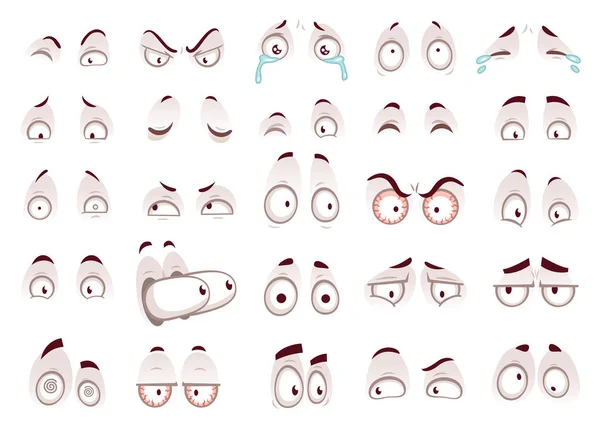 Mata kartun. Comic eye stare watch, funny face parts vector isolated illustration set - Stok Vektor