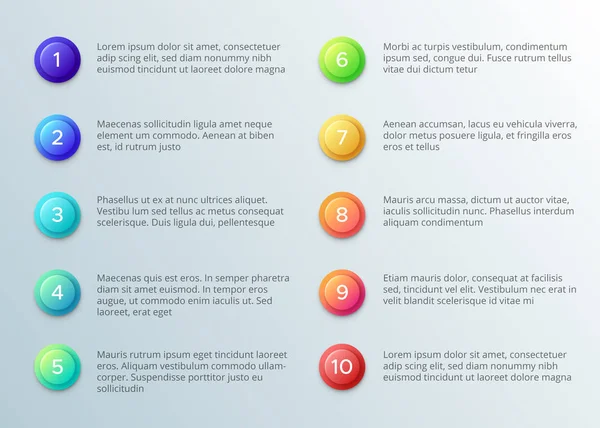 Text mit Zahlenkolonnen. zehnzeiliges Absatzlayout mit Nummerntasten. Vektor-Infografik-Vorlage — Stockvektor