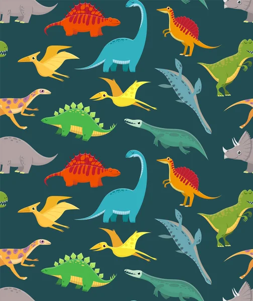 Modèle sans couture dinosaure. Des dinosaures mignons pour enfants, des dragons colorés. Papier peint vectoriel — Image vectorielle