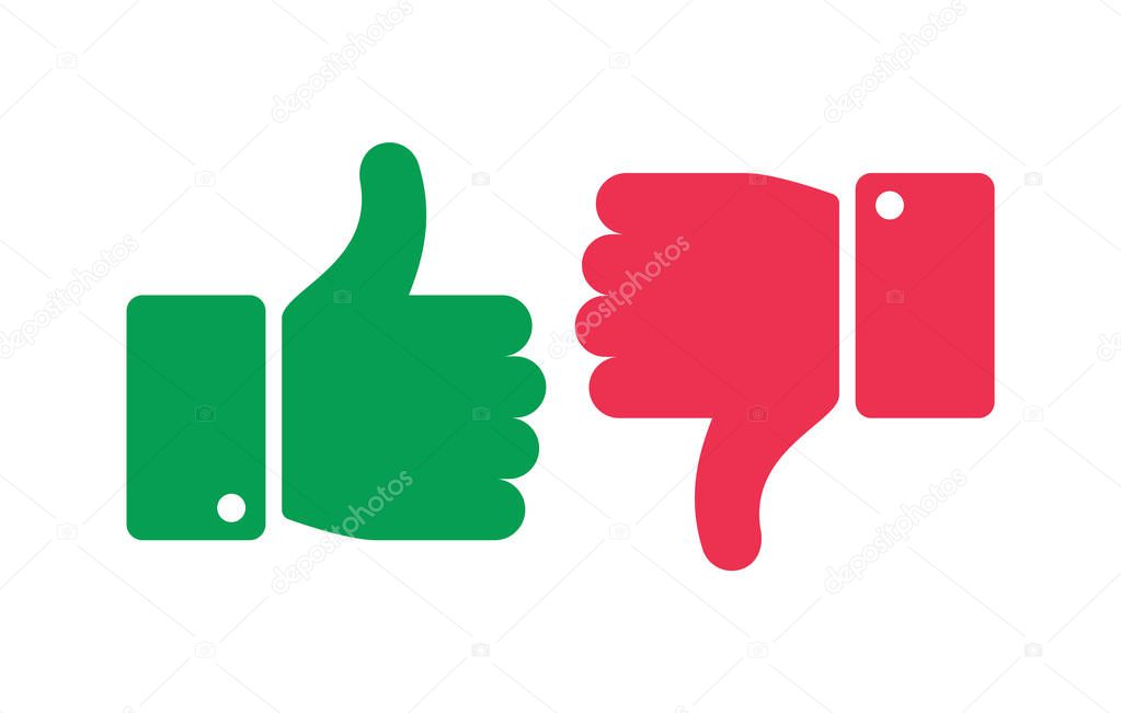 Like unlike buttons. Thumbs up and down isolated icons. Yes and no fingers, positive negative marks vector symbols
