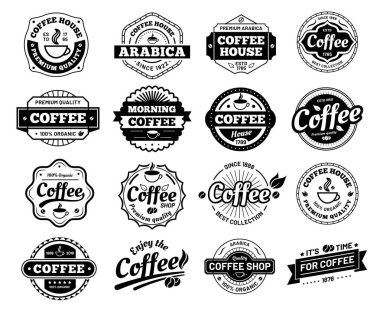 Kahve rozetleri. Cafe logo damga etiket. Restoran logo. Vintage logo izole vektör çizim
