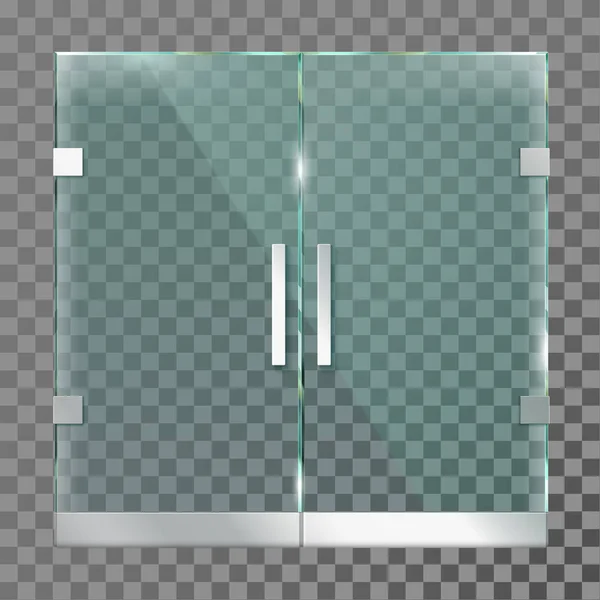 Çift cam kapı. Modern ofis veya dükkanı izole vektör şablon için çelik metal çerçeve içinde alışveriş merkezi mağaza giriş kapıları — Stok Vektör