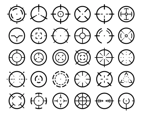 Puntero de puntería de francotirador. Arma apuntando punteros, apuntando marca y objetivos objetivo vista vector símbolos conjunto — Archivo Imágenes Vectoriales