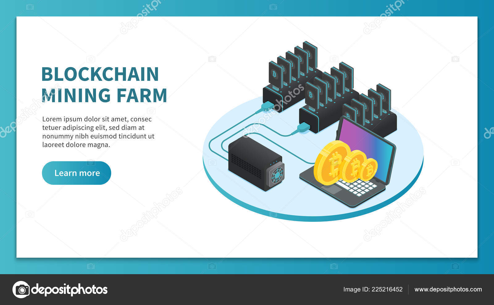 Bitcoin Mining Isometric Concept Cryptocurrency Mining Farm - 