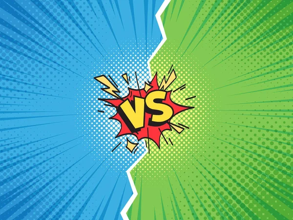 Quadrinhos VS. Versus duelo batalha ou equipe desafio confronto banda desenhada quadrinhos halftone fundo ilustração vetor modelo — Vetor de Stock