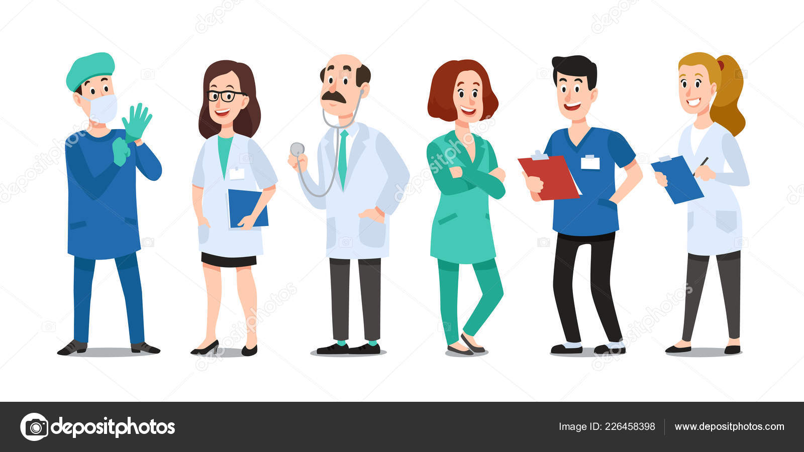 Conjunto de personagens de desenhos animados de médico. conceito de equipe  de equipe médica no hospital