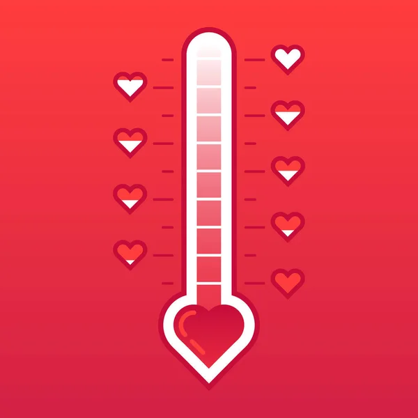 Termometr miłości. Gorące lub mrożone serce temperatury licznik Walentynki karty. Miernik poziomu wektor ilustracja koncepcja miłość — Wektor stockowy